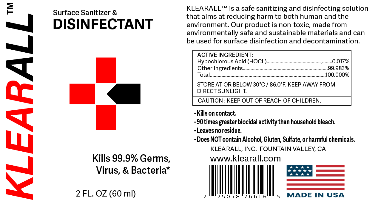 Klearall Surface Sanitizer And Disinfectant